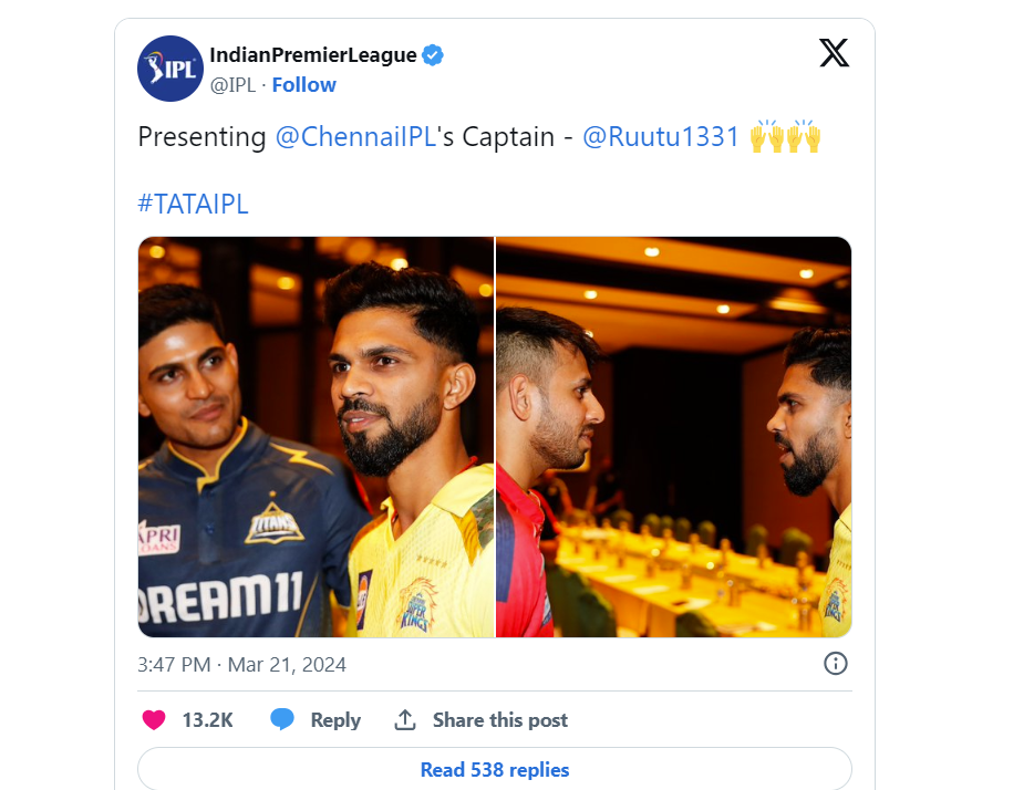 Ruturaj Gaikwad Takes Over as CSK Captain from MS Dhoni for IPL 2024