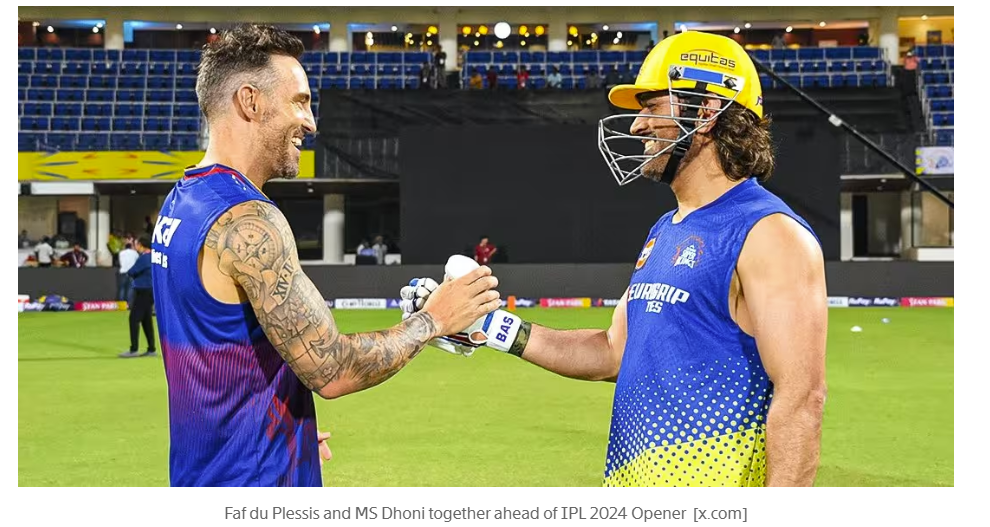 "IPL 2024: Emotional Reunion as MS Dhoni and Faf du Plessis Embrace Before CSK vs RCB Clash!"